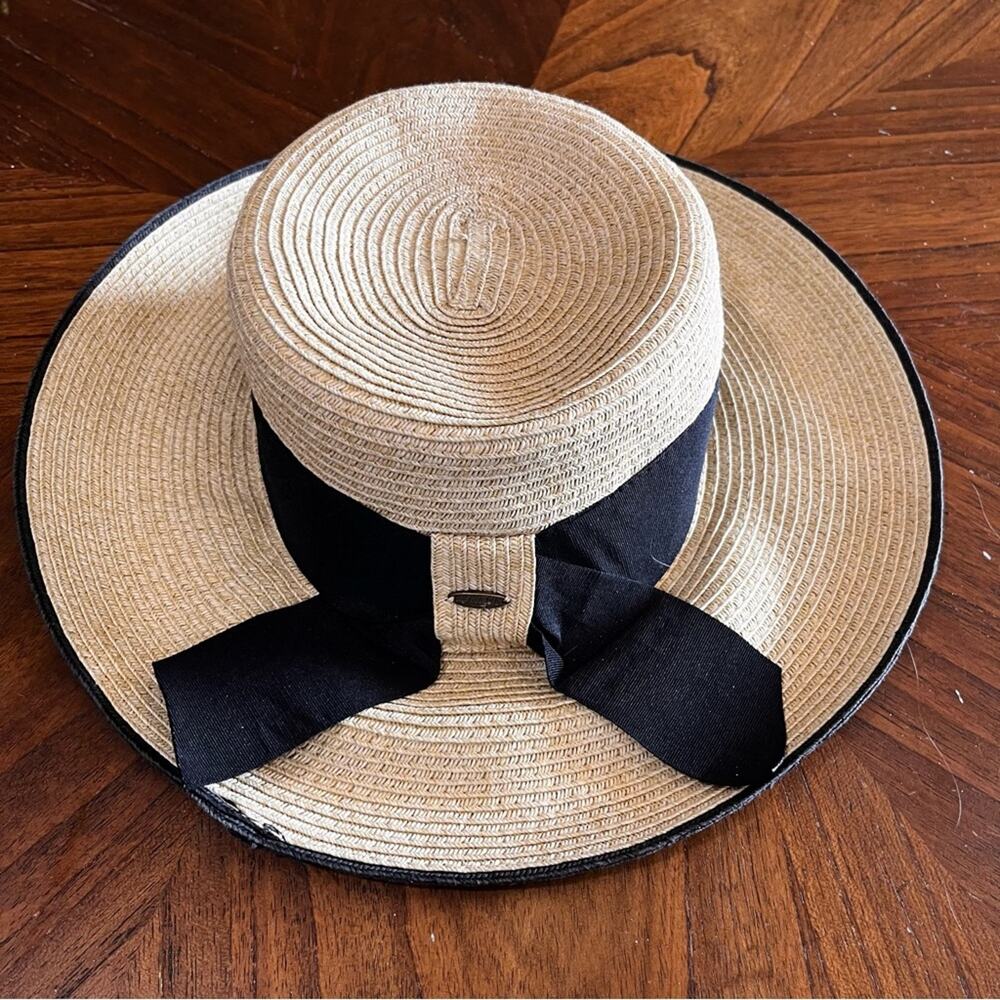 Scala woven Neutral Hat Black Band One Size Sun Hat